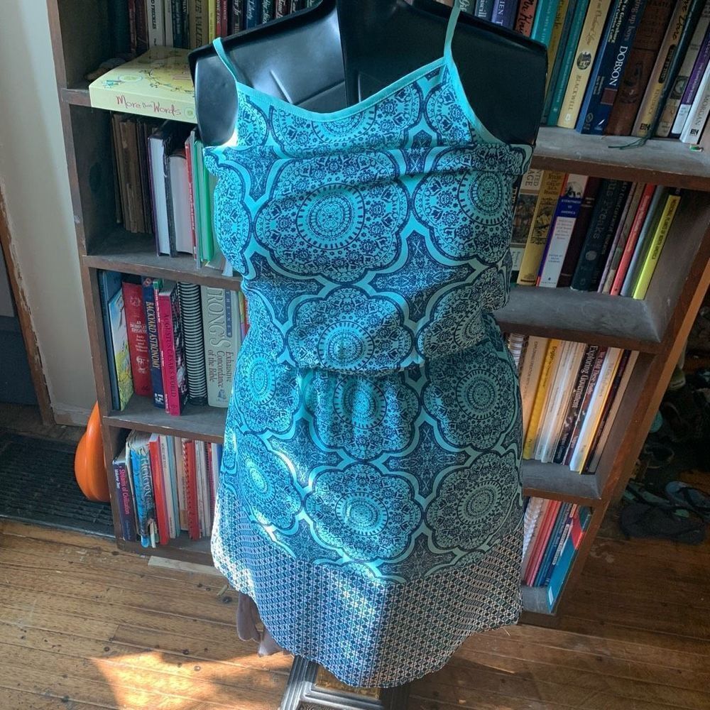 Pixley Stitchfix blue and green boho vacationcore M mini sundress